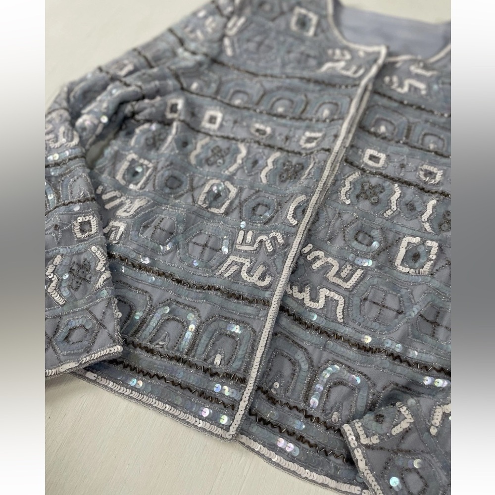 Vintage Beaded Evening wear ladies sequined jacket Coat Blazer Sky Blue Amazing - Picture 14 of 16